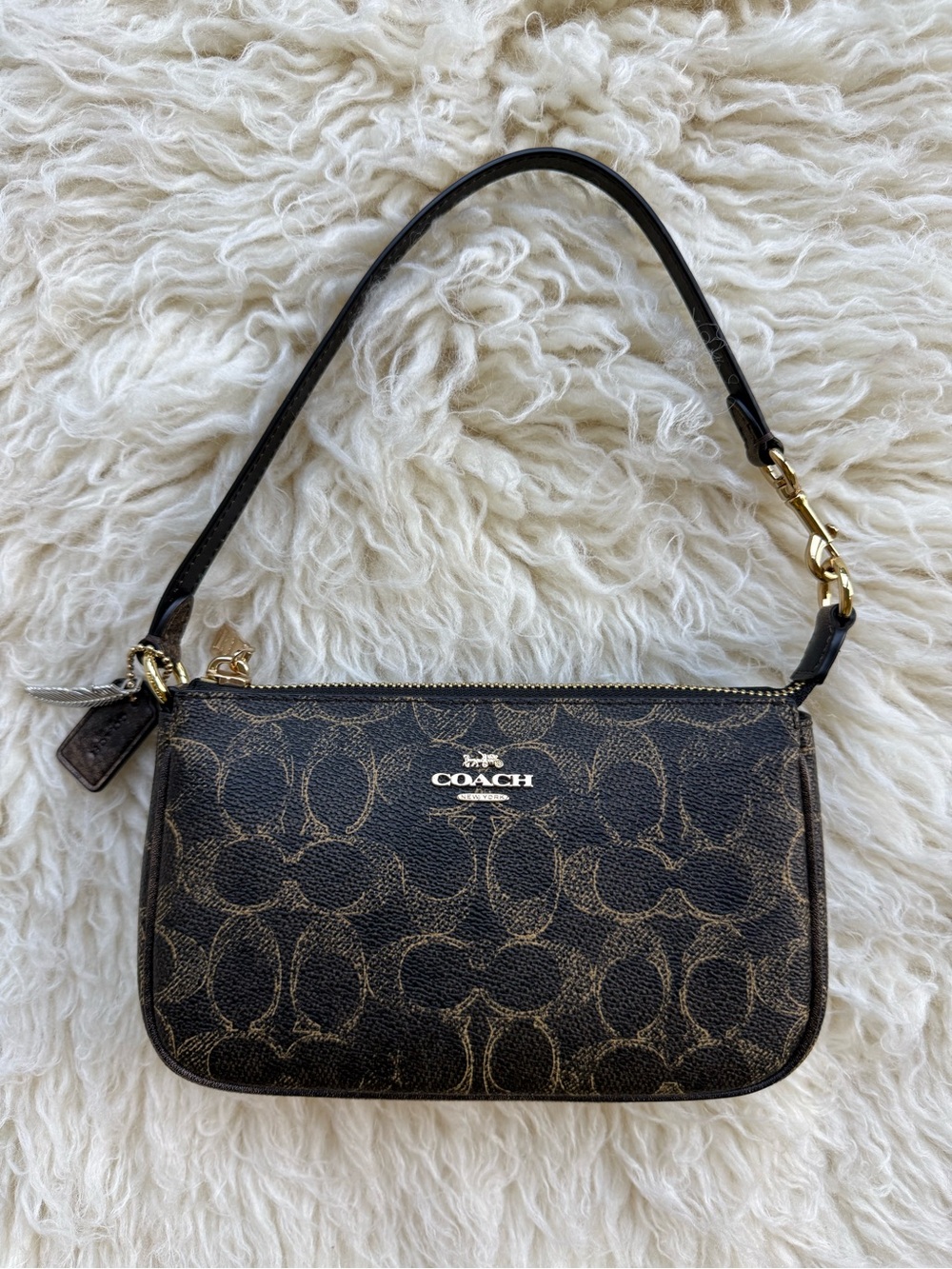 Coach Mini Shoulder Bag in Brown/Black Signature Canvas with Gold Hardware